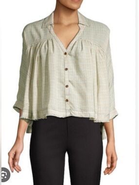 We The Free Light Green Plaid Button-Front Shirt, Size M